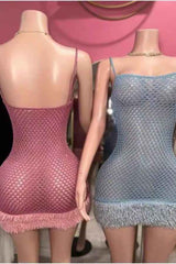 Sexy Fishnet Fluffy Hem Sleeveless Mini Dress image 4