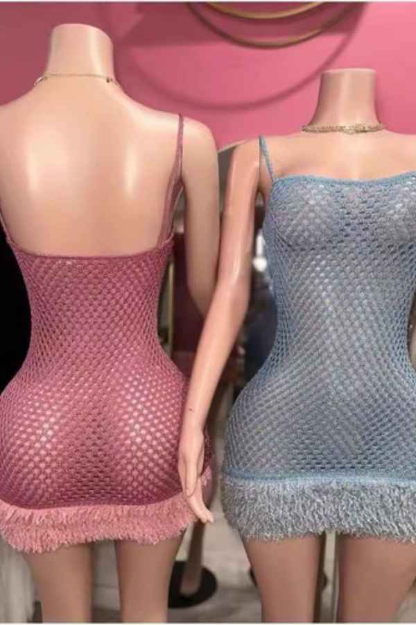 Sexy Fishnet Fluffy Hem Sleeveless Mini Dress image 4