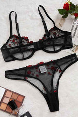 Sexy Lace Floral Embroidery Bra Underwear Two Piece Set image 1