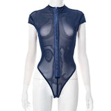 Sheer Mesh Bodysuit with Front Button Closure image 3