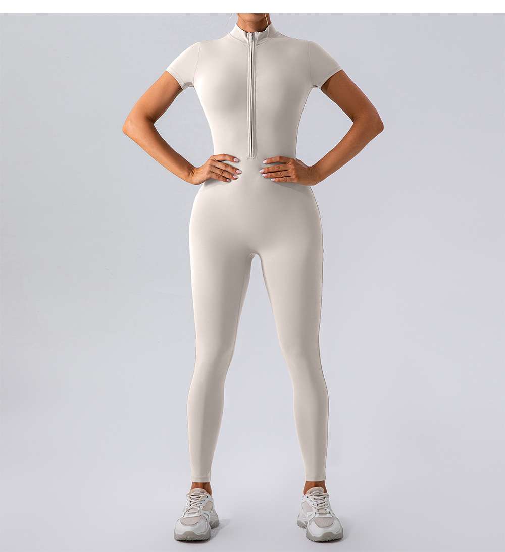 Short-Sleeve Athletic Jumpsuit with Front Zip image 4