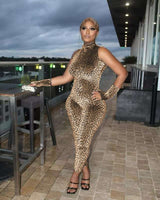 Elegant Animal Print Jumpsuit - M, Brown image