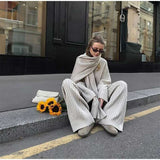 Chic Scarf Collar V-neck Knitted Sweater Suits image 2