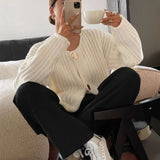 Chunky Knit Cardigan with Gold Buttons - M, Cream Beige image