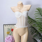 Strapless Crop Top Overbust Corset - S, White image