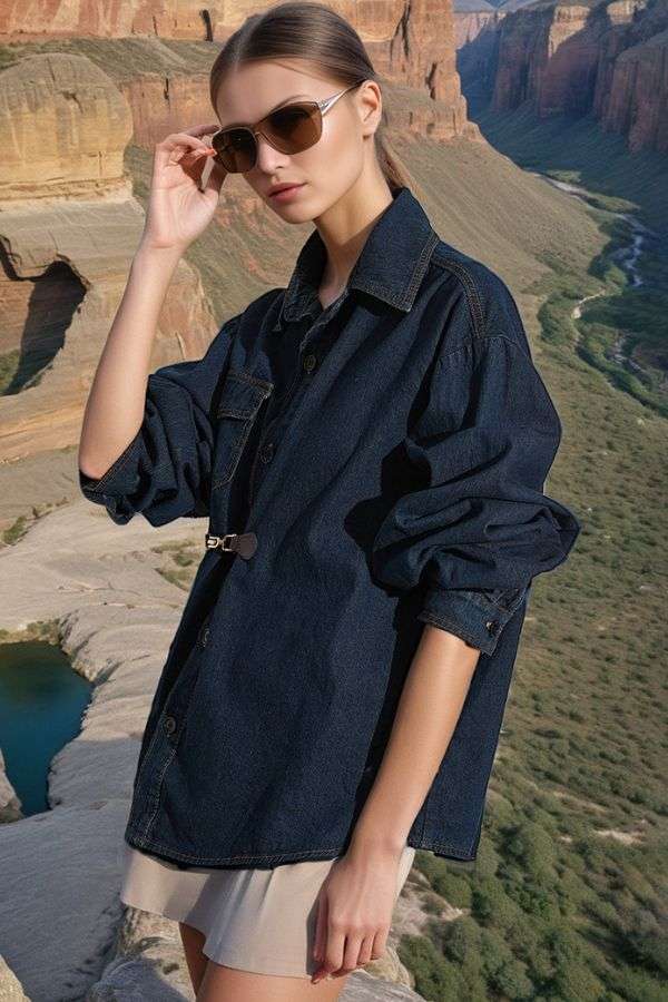 Buckle Waist Irregular  Jackets - M, Dark Blue image