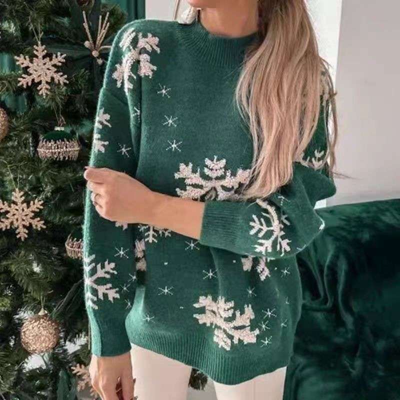 Festive Snowflake Christmas Sweater - L, Green image