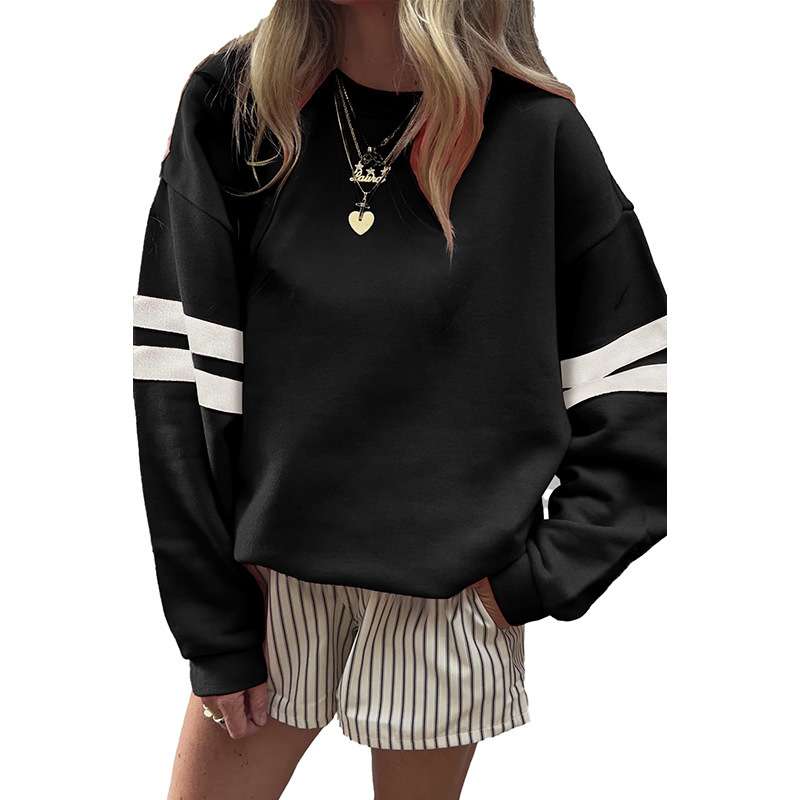 Casual Sweatshirt with Stripes - L, Black image