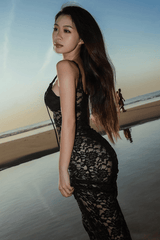 One-line Collar See-through Lace Slim Suspender Dress image 2