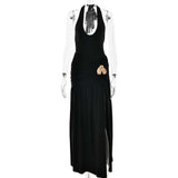 Halter Maxi Dress with Cut-Out and High Slit - S, Black image