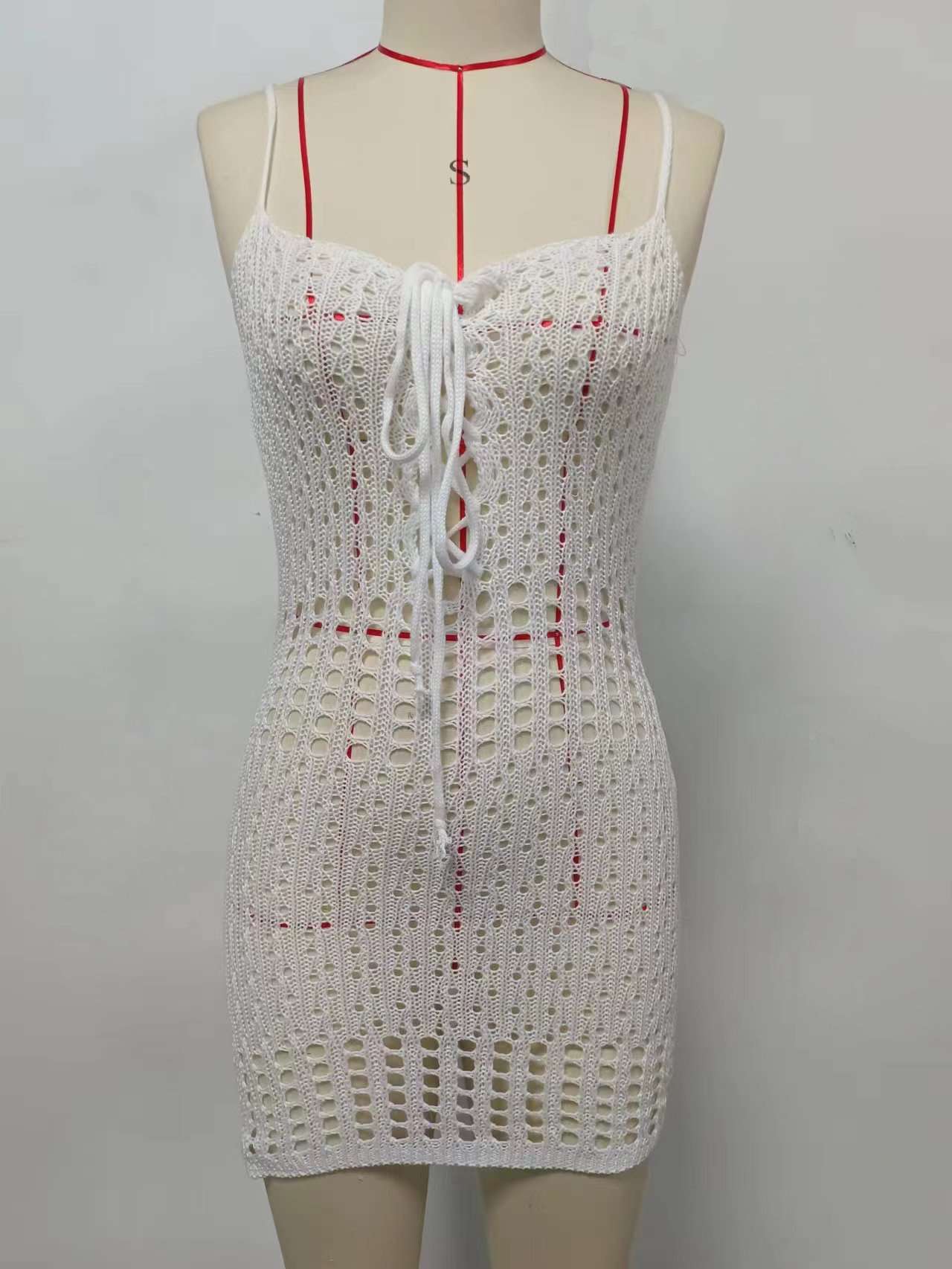 Elegant Crochet Mini Dress with Lace-Up Front image 4