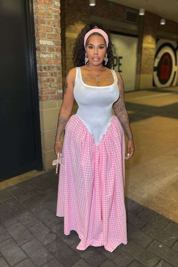 Plaid Print Loose Dress - L, Pink image