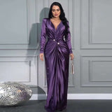 V-Neck Pleated Evening Gown - XL, French Violet Purple image