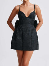 Floral Pattern Dress with Spaghetti Straps - L, Black image