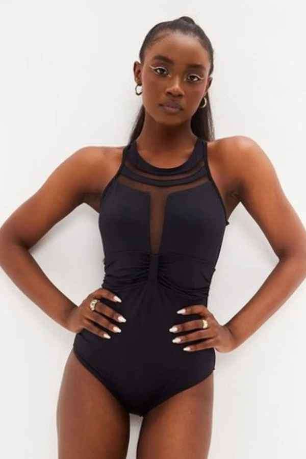 Sexy Mesh Patched Sleeveless One Piece Swimwear image 2