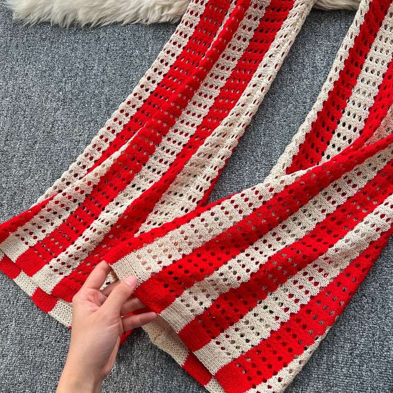 Striped Knit Set with Cardigan & Wide-Leg Pants image 6