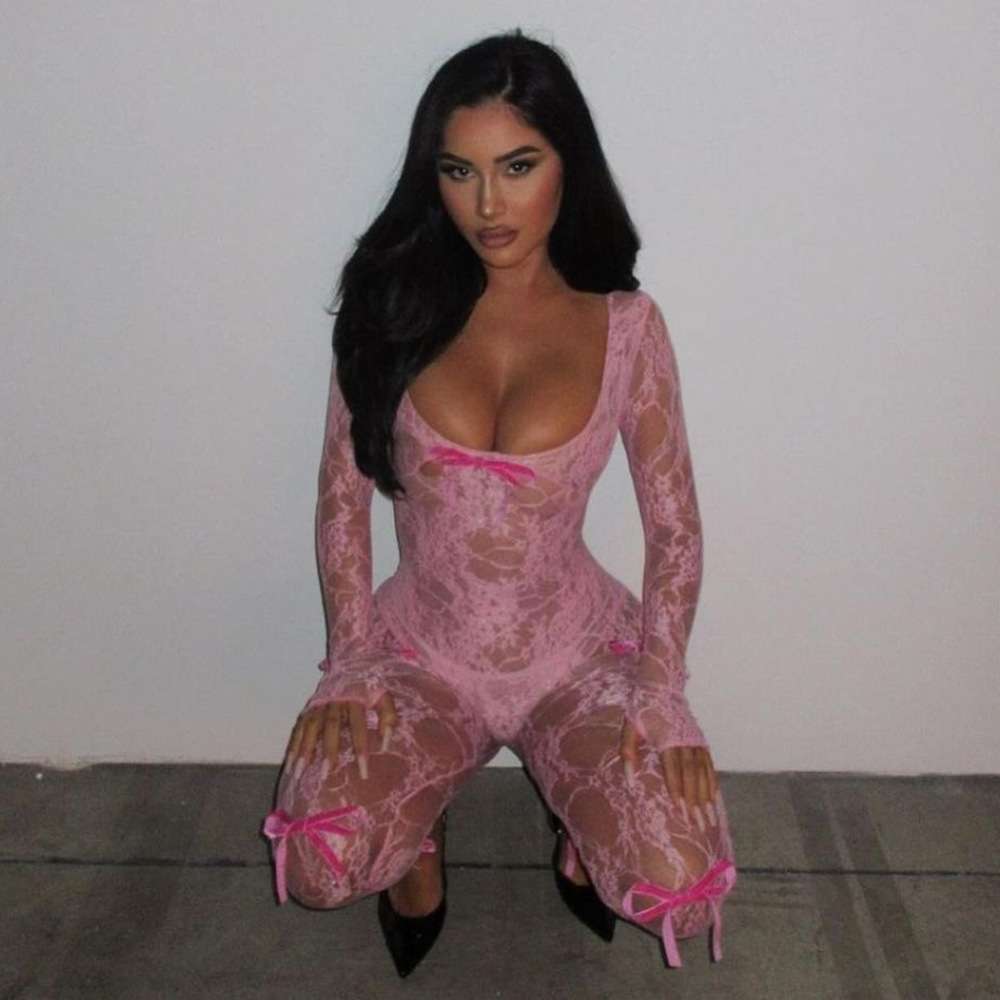 Lace Long Sleeve Bowtied Jumpsuit image 1