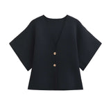 Short-Sleeve Buttoned Cardigan - M, Black image