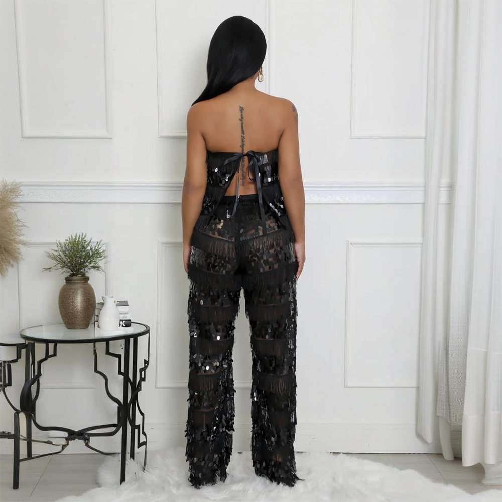 Sequin Fringe Top and Pants Set image 2