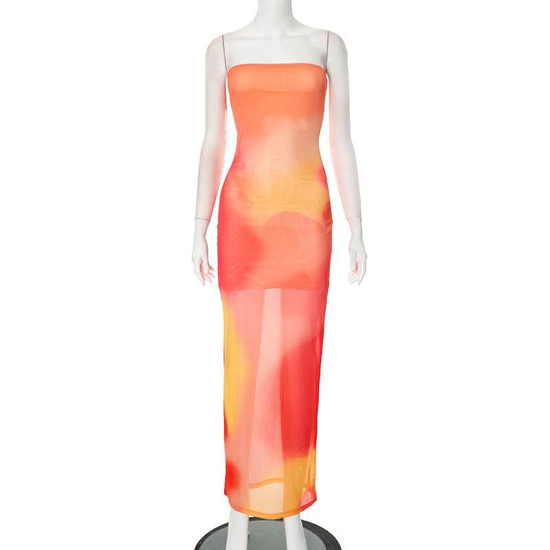 Elegant Tie-Dye Strapless Maxi Dress image 3