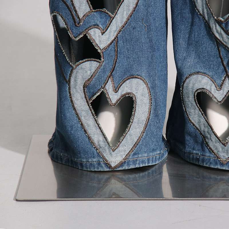 High Waist Heart Connectivity Hollow Out Denim image 4