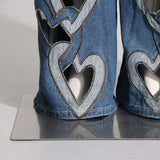 High Waist Heart Connectivity Hollow Out Denim image 4