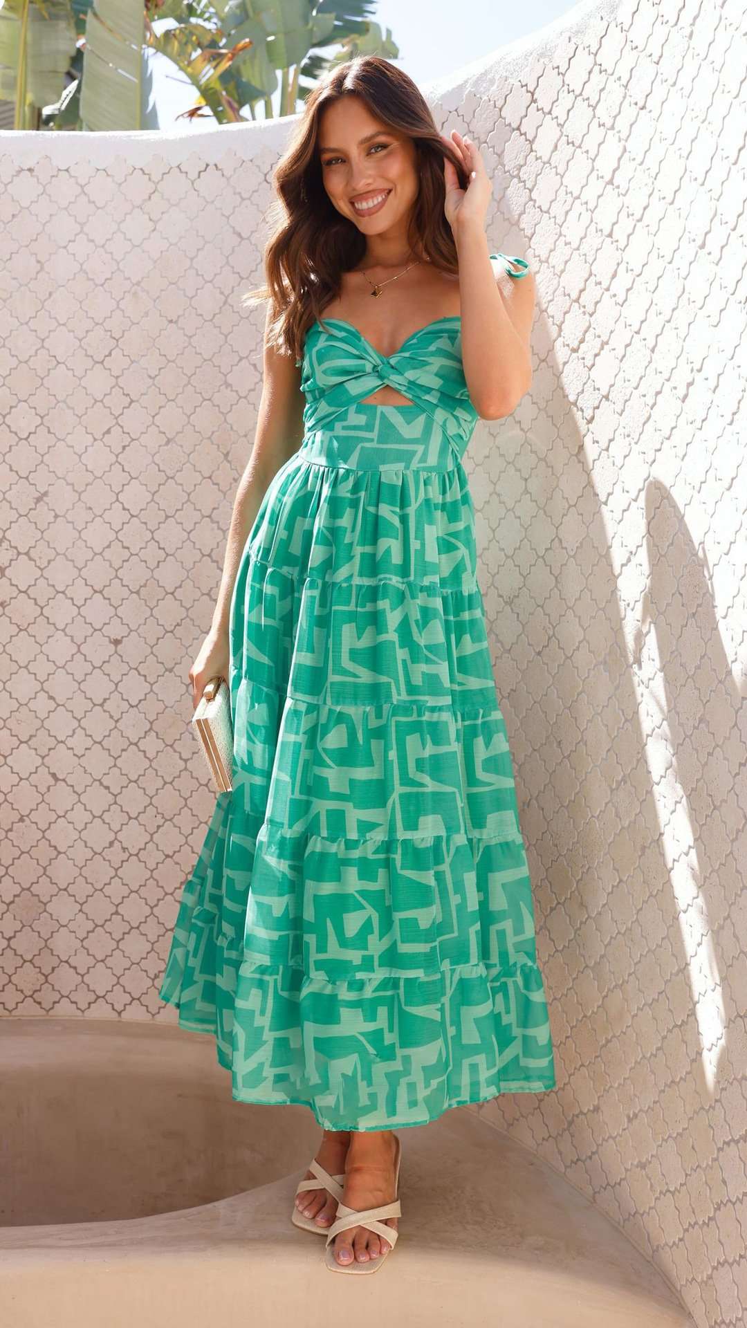 Tropical Cut-Out Midi Dress - S, Multi Green image