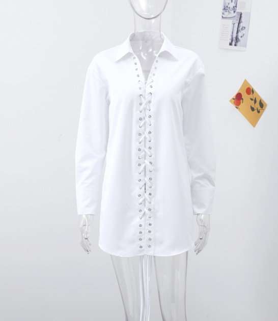 Long-Sleeve Shirt with Lace-Up Front Detail image 2