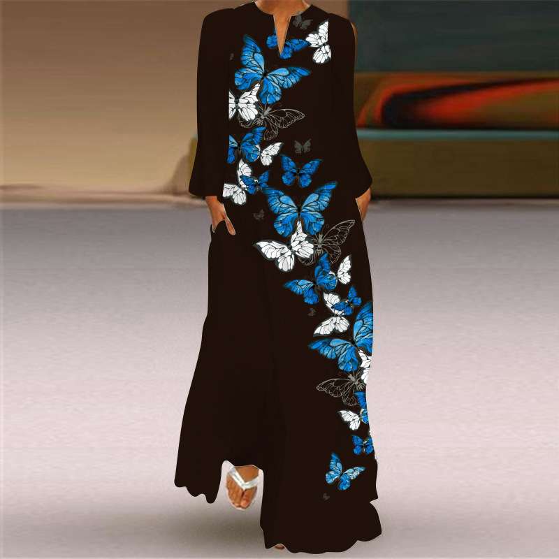 Printed Long Sleeve V-neck Dress image 4