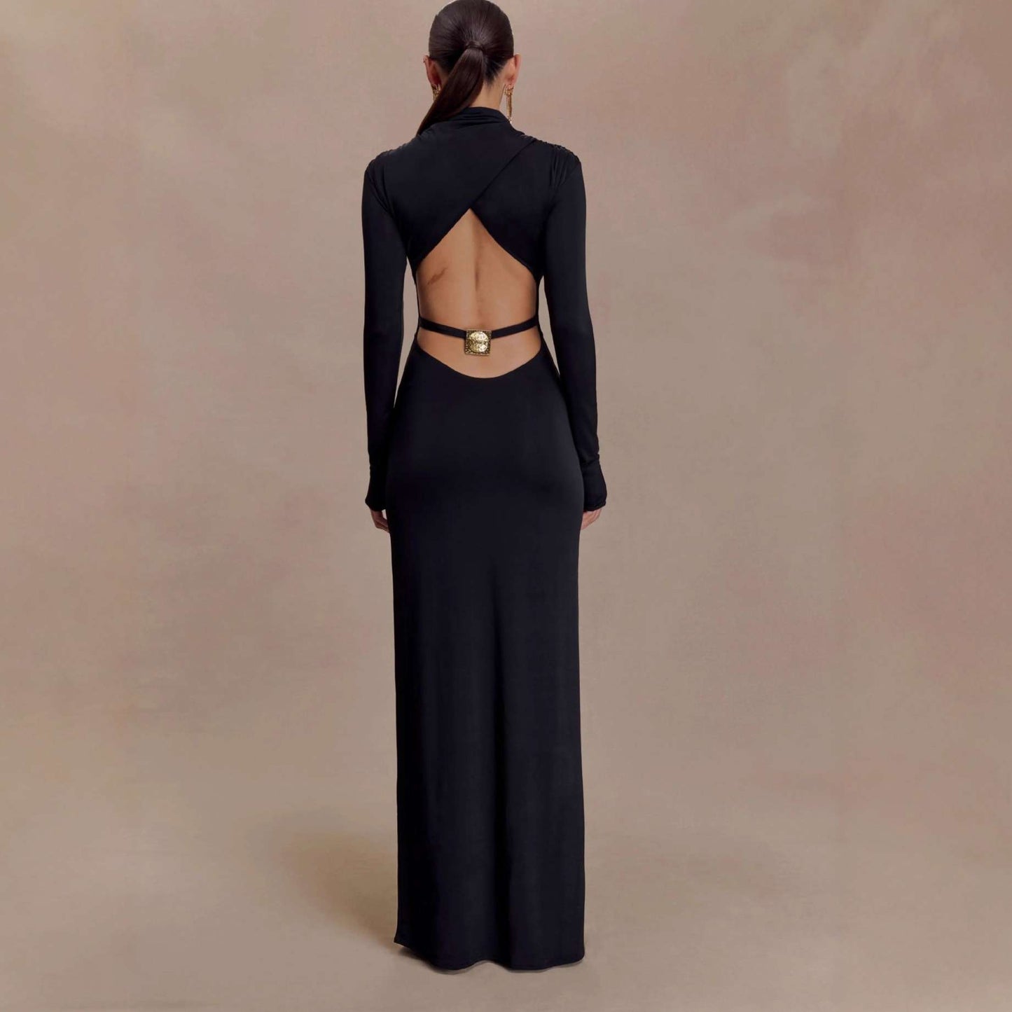 Long-Sleeve Maxi Dress with Turtleneck image 4