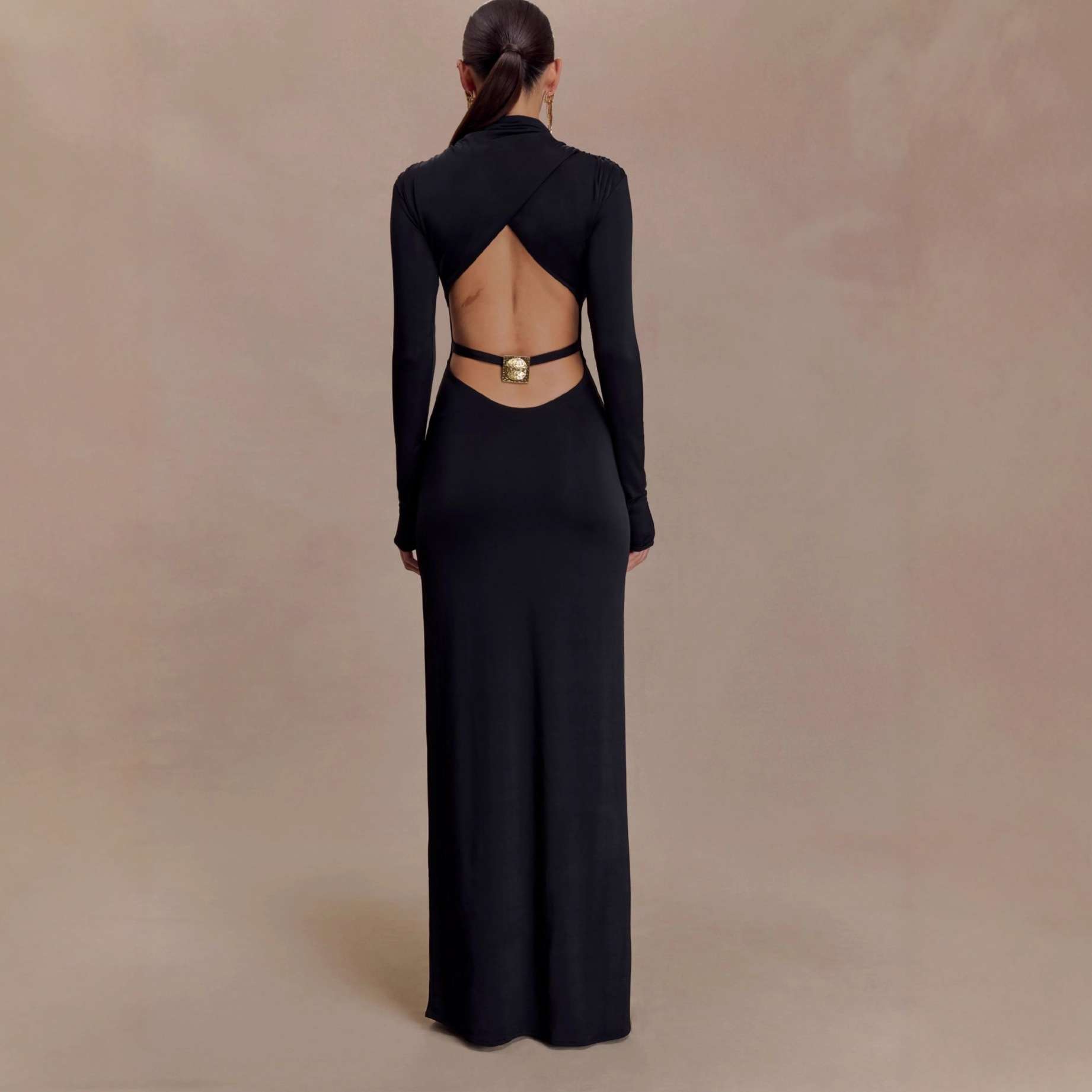 Long-Sleeve Maxi Dress with Turtleneck image 4