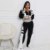 Colorblock Cropped Zipper Lougewear Set - L, Black image