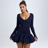 Drop-Waist Bubble Hem Mini Dress - M, Dark Blue image