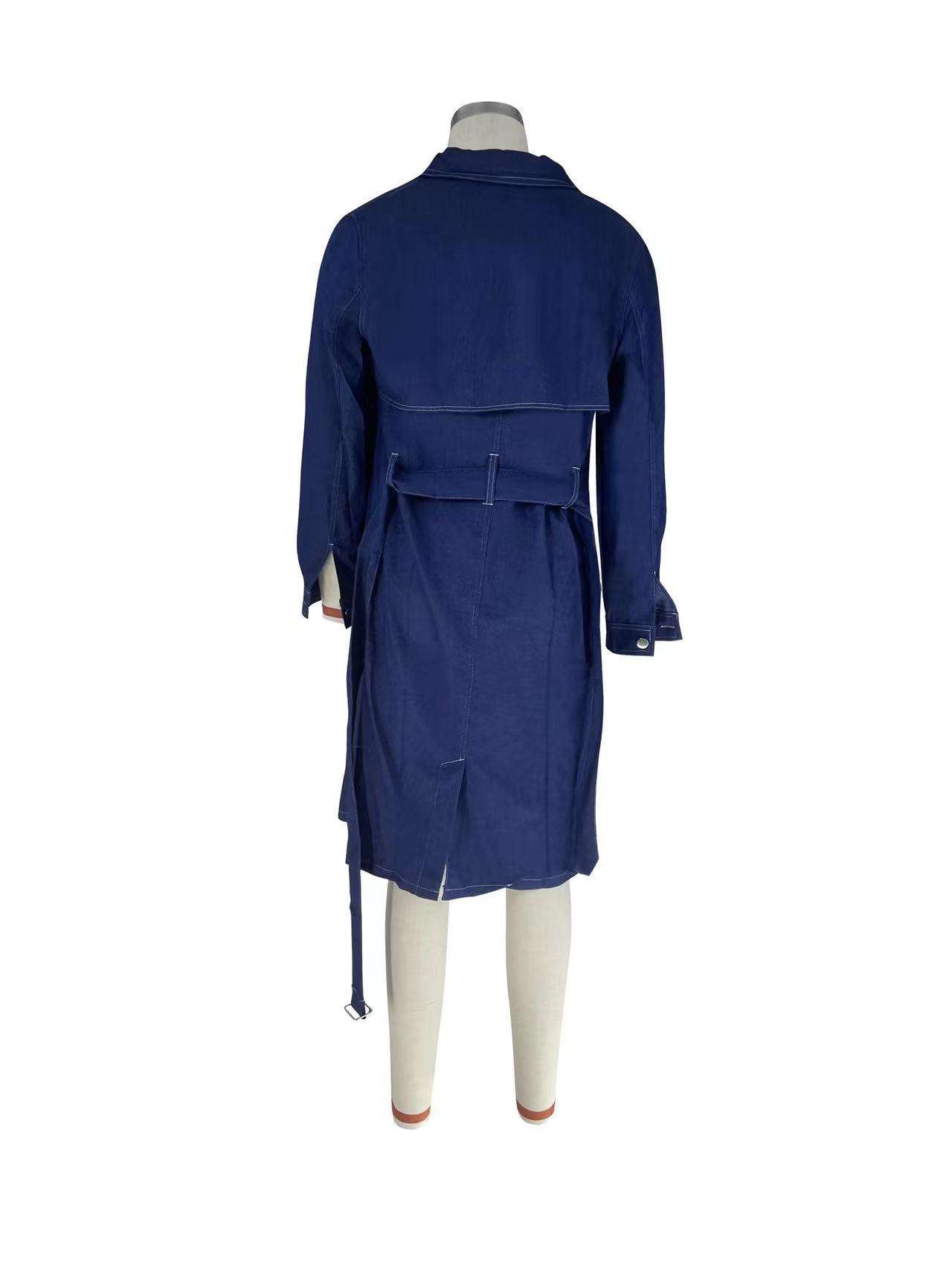 Classic Long Denim Trench Coat with Belt image 5
