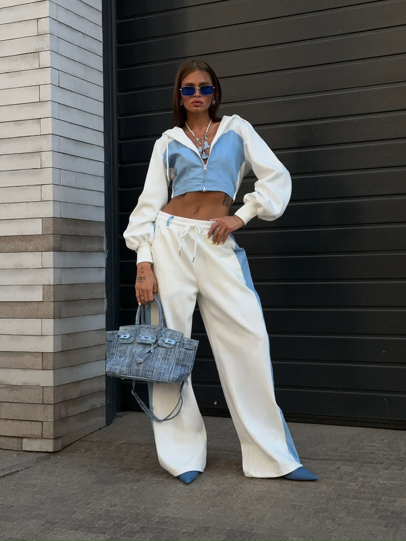 Patchwork 2-Piece Zipper Hoodie Jacket Pants Set image 1