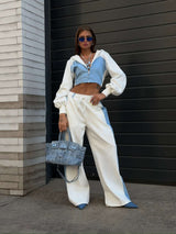 Patchwork 2-Piece Zipper Hoodie Jacket Pants Set image 1