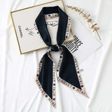 White & Black Bordered Silk Scarf - Free Size, Black image
