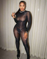 Sheer Cut-Out Jumpsuit with Long Sleeves - Free Size, Black image
