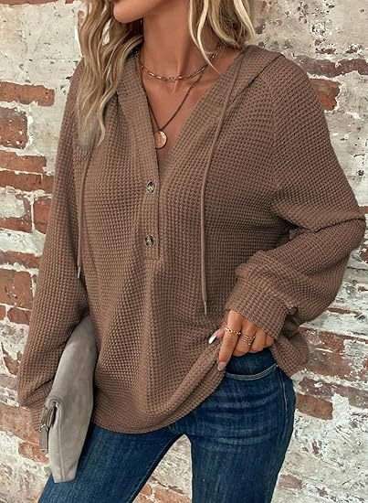 Drawstring V-neck Casual Pullover Hoodie - XL, Cub Brown image