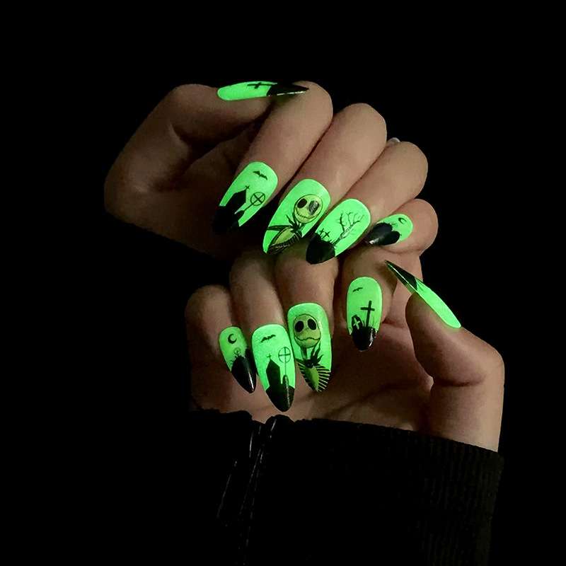 Glow-in-the-Dark Skeleton Nail Art - Free Size, Green image