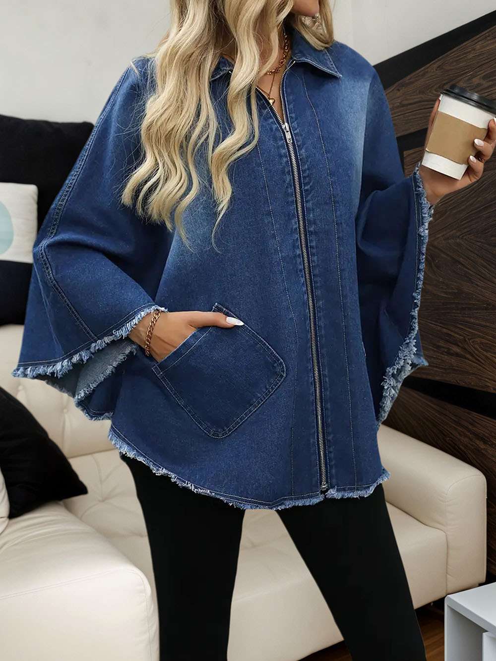 Oversized Distressed Denim Jacket image 1