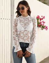 Elegant Lace Long-Sleeve Blouse - S, White image