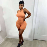 Sleeveless Ribbed Shorts Set - M, Orange image