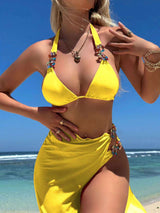Bikini with Matching Wrap Skirt - S, Yellow image
