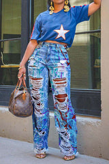 Artistic Ripped Denim Jeans image 1