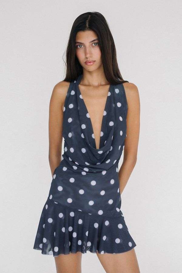 Polka Dot Sleeveless Dress with Ruffled Hem image 1