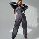 Zipper Jumpsuit Hoodies One Piece Outfit - XL, Dark Grey image