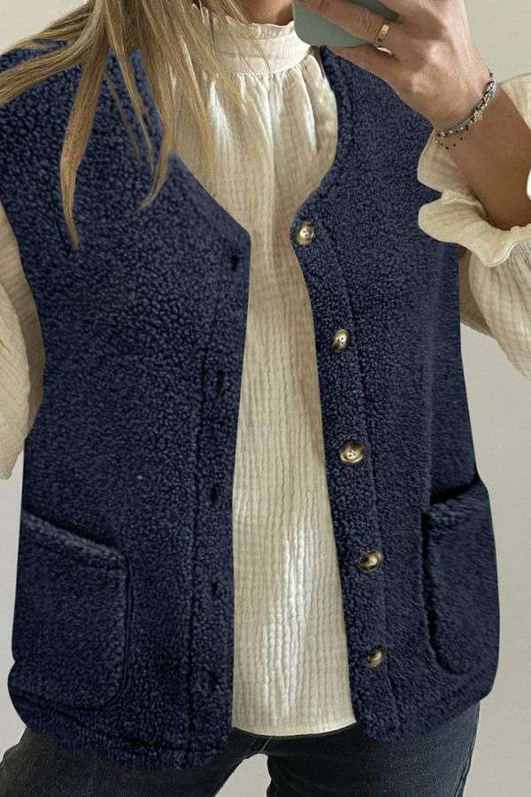 Casual Style V-Neck Sleeveless Vest Jacket - L, Dark Blue image