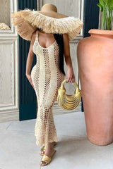 Sexy SeeThrough Sleeveless Beach Resort Knit Maxi Dress image 3