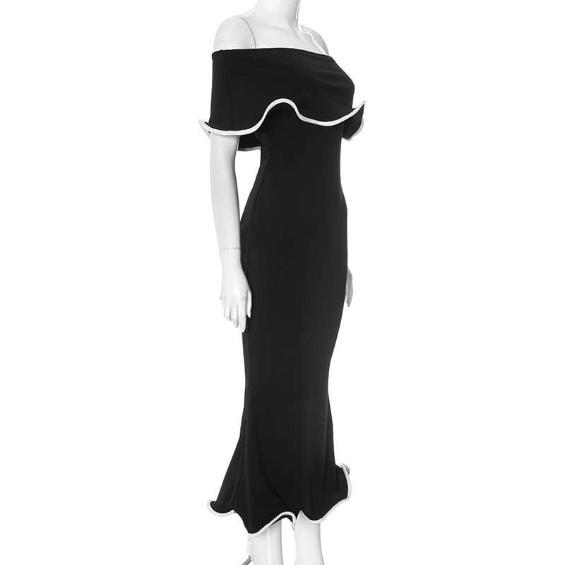 Off-Shoulder Black Bodycon Midi Dress image 3